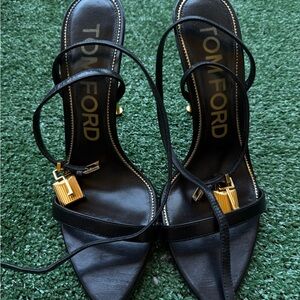 Tom Ford Black and Gold Strappy Heels